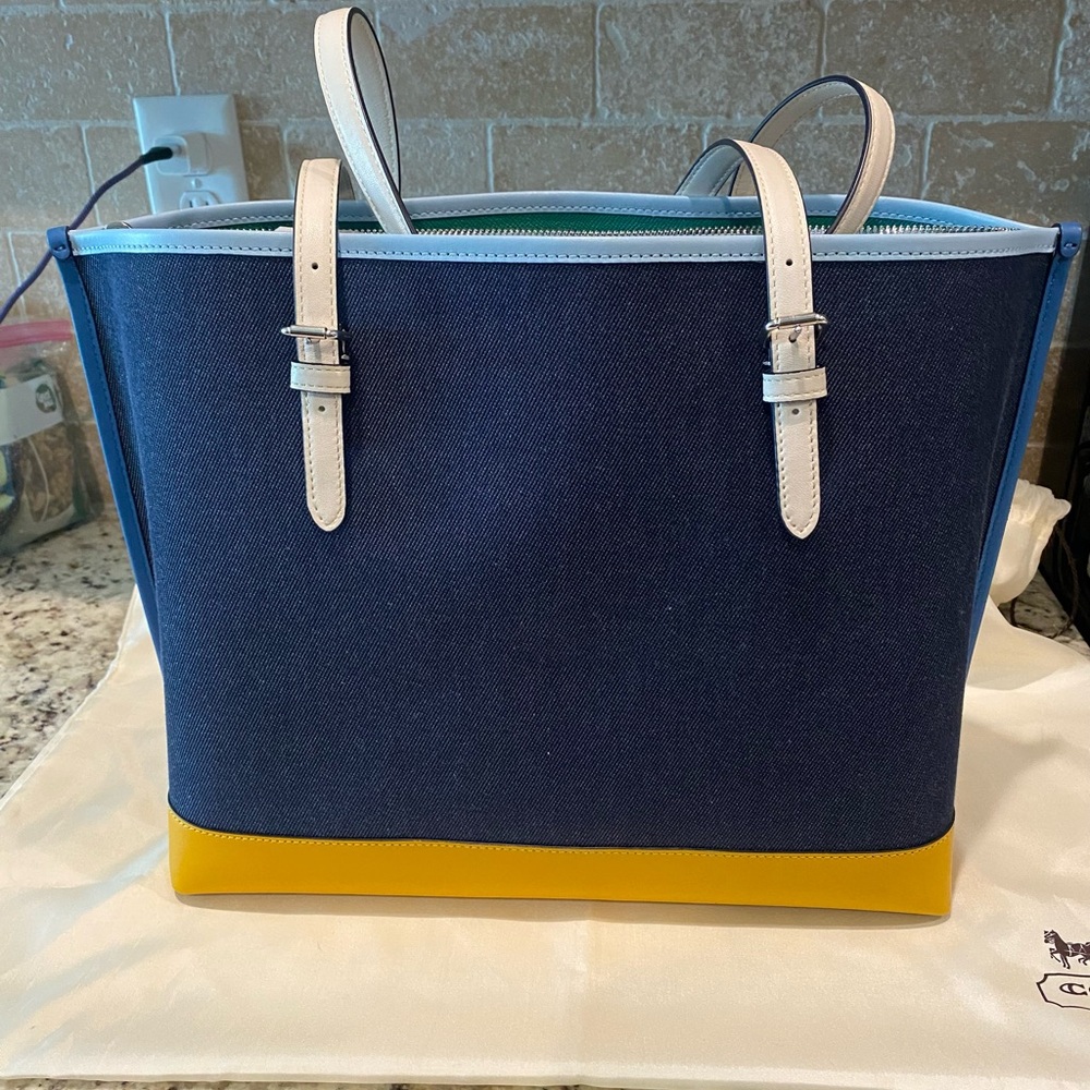 Coach Denim Blue Tote with Yellow Trim - Picture 4 of 10